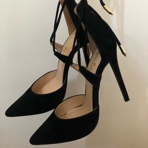 Lulu’s Black Suede Lace-Up Heels